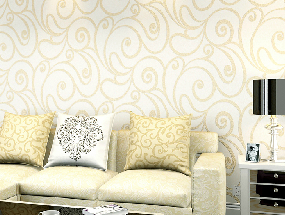 Pale Yellow European Style Wallpaper Rendering With Black Table Lamp