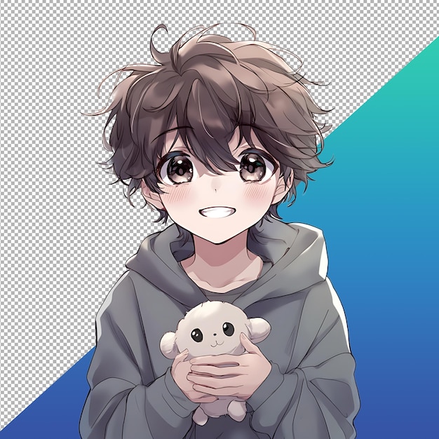Cute Anime Boy Holding Stuffed Toy Wallpaper