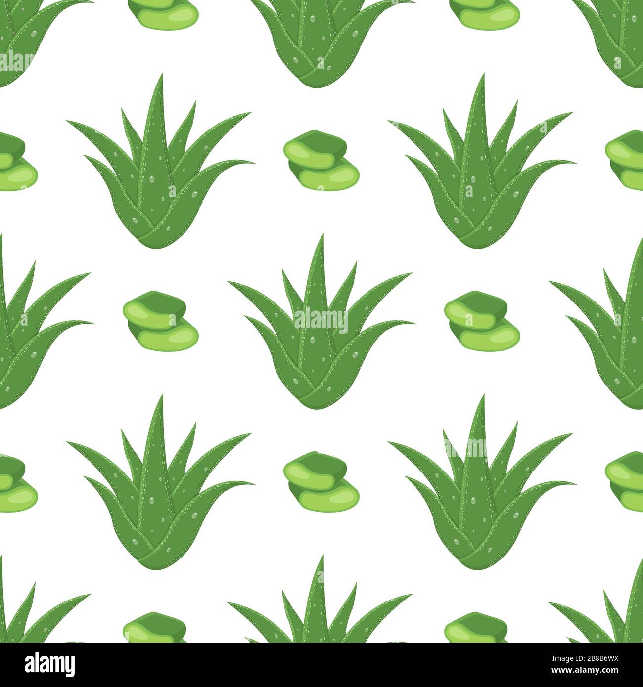 Seamless pattern with aloe vera medicinal plant cut leaves
