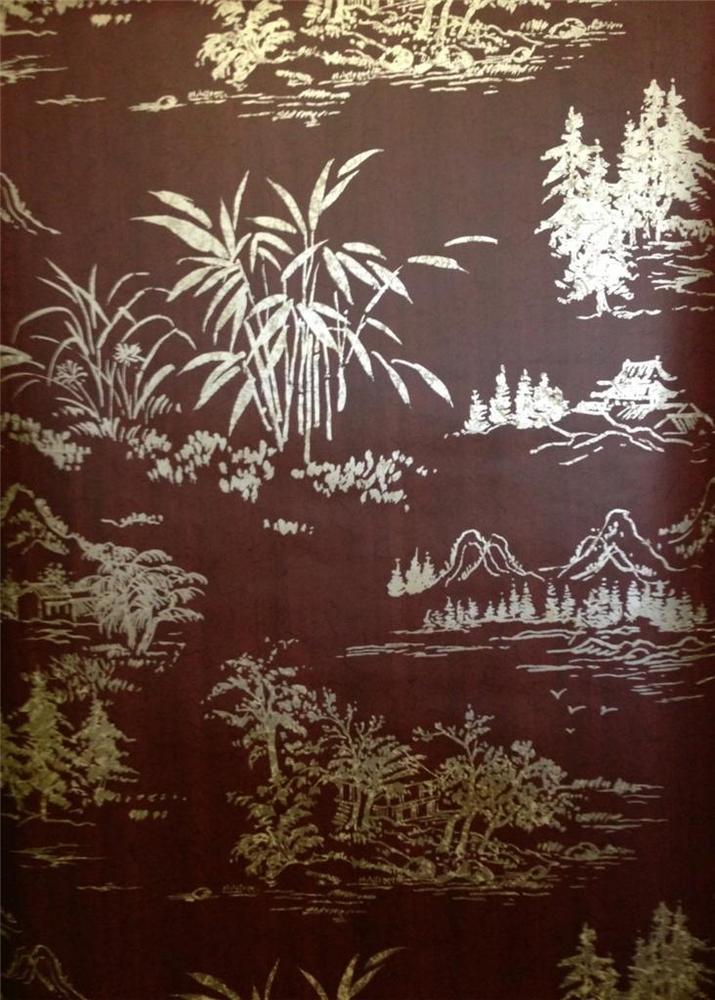Wallpaper Silver Gold Metallic Asian Scenes with Bamboo Pattern on