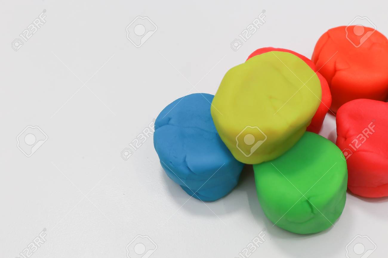 The Colorful Playdough Close Up Image On White Background Stock