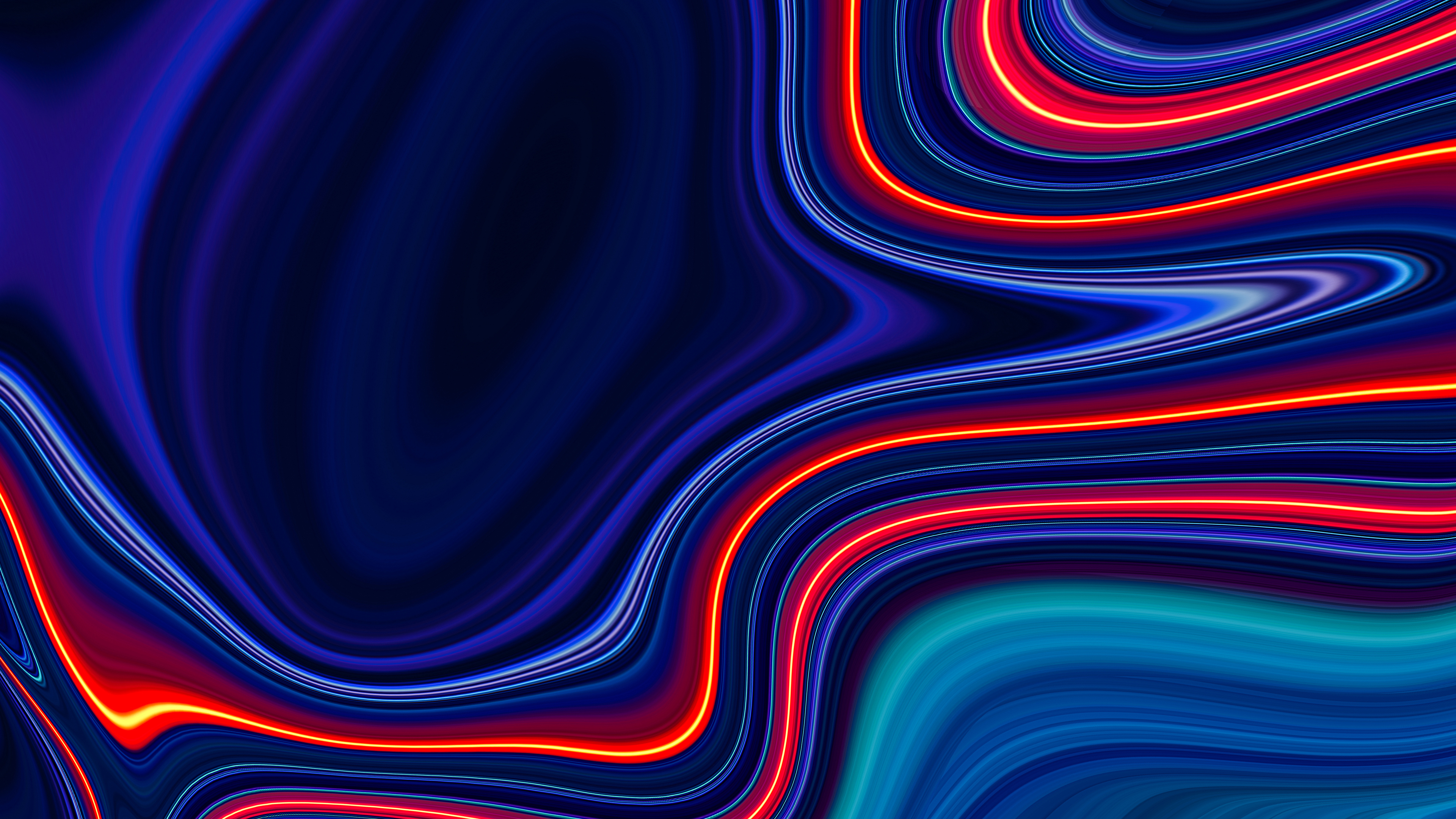 Abstract swirling background with vibrant blue, red, and orange neon light trails, creating a dynamic and energetic visual
