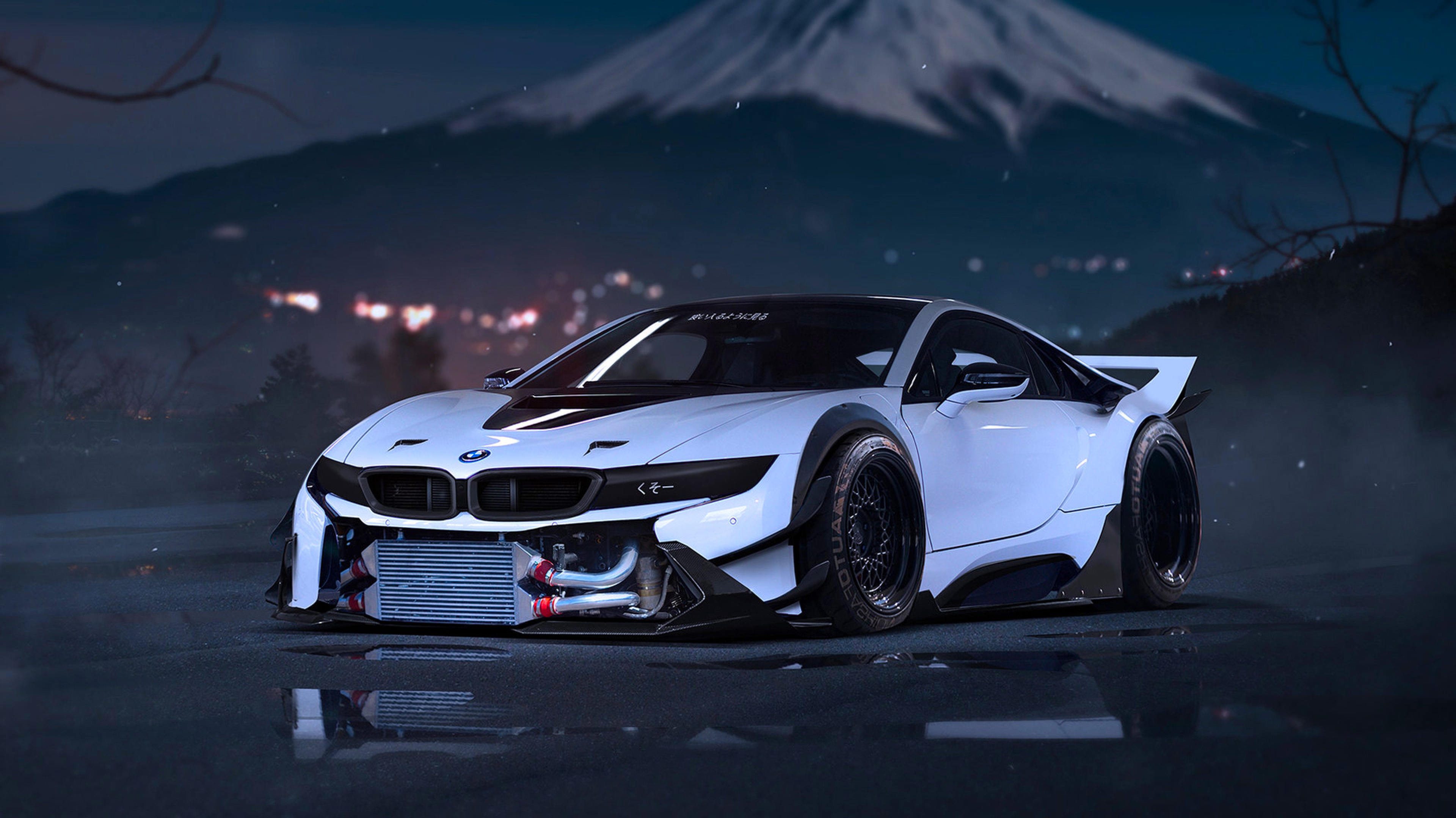  Bmw I8 Tuning Sport car Front view Wallpaper Background 4K Ultra