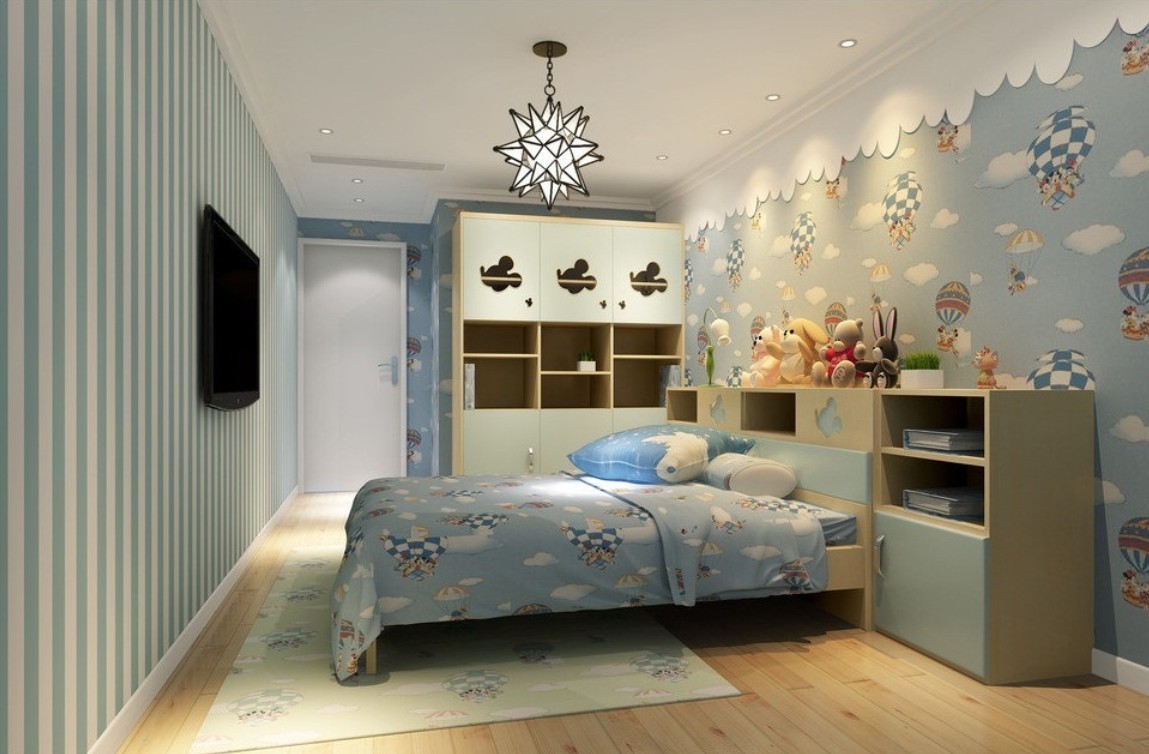 Children Bedroom Interior Design With Furniture And Wallpaper