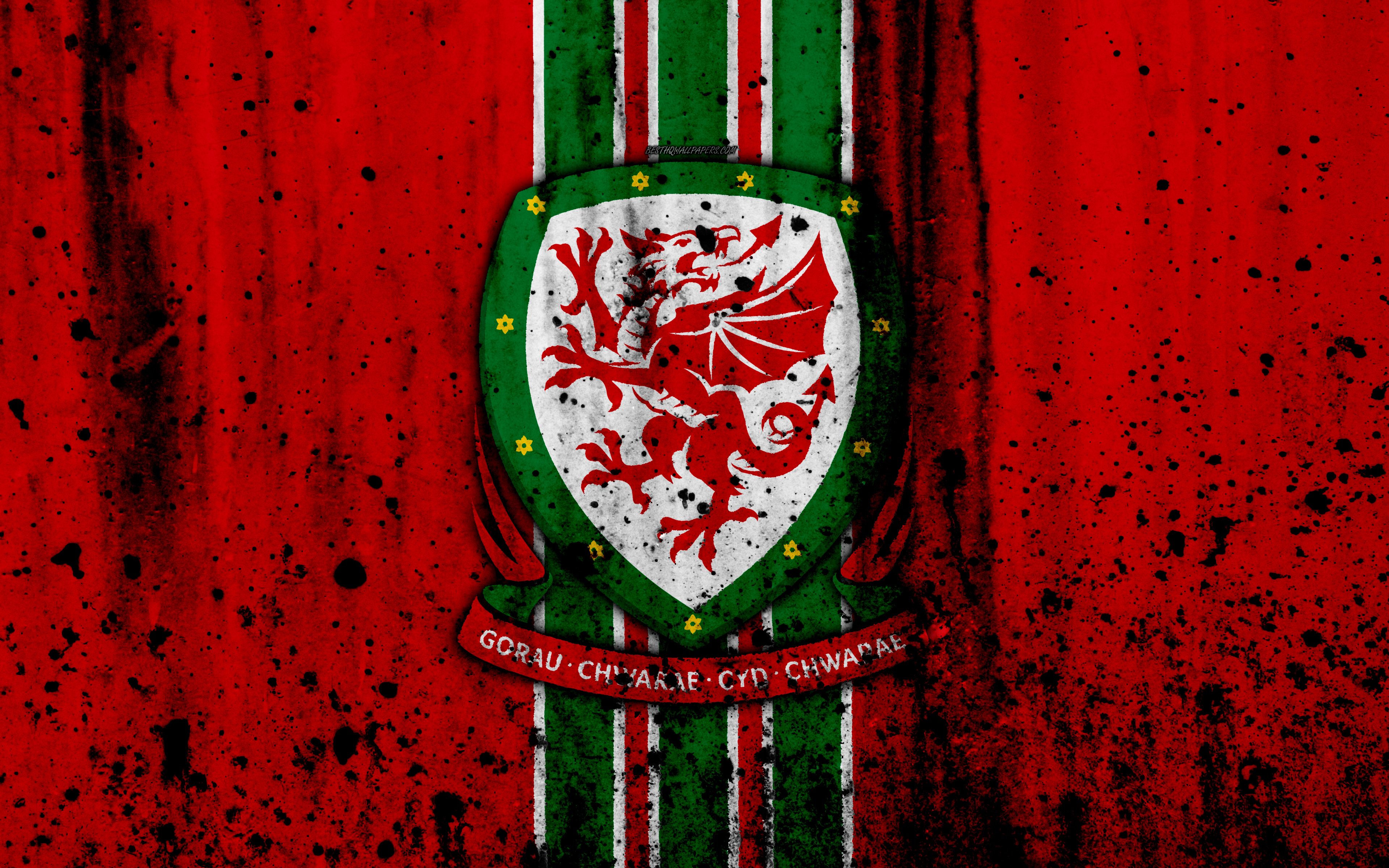 Download wallpapers Wales national football team 4k logo grunge