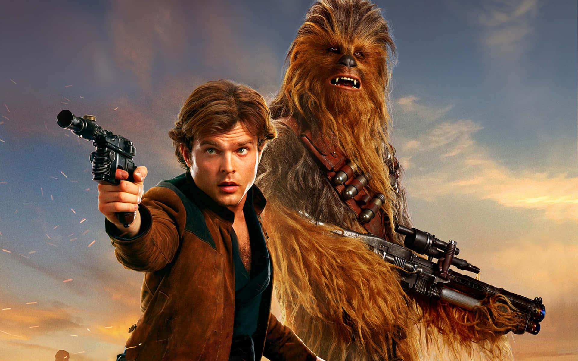 Han Solo And Chewbacca Standing Side By In A