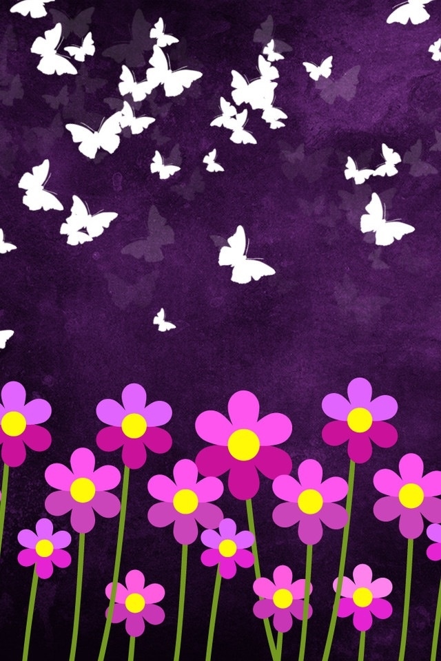 HD Cute Pink Flowers And Butterflys iPhone 4s Wallpaper Background