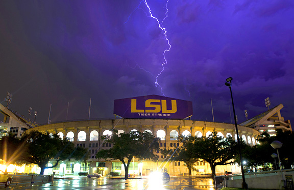 The Area Glows Lsu Tigers Purple And Gold To Match That Massive