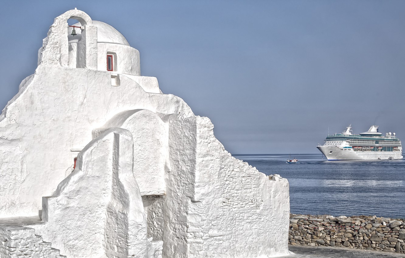 Wallpaper Sea The Sky Ship Greece Church Liner Mykonos
