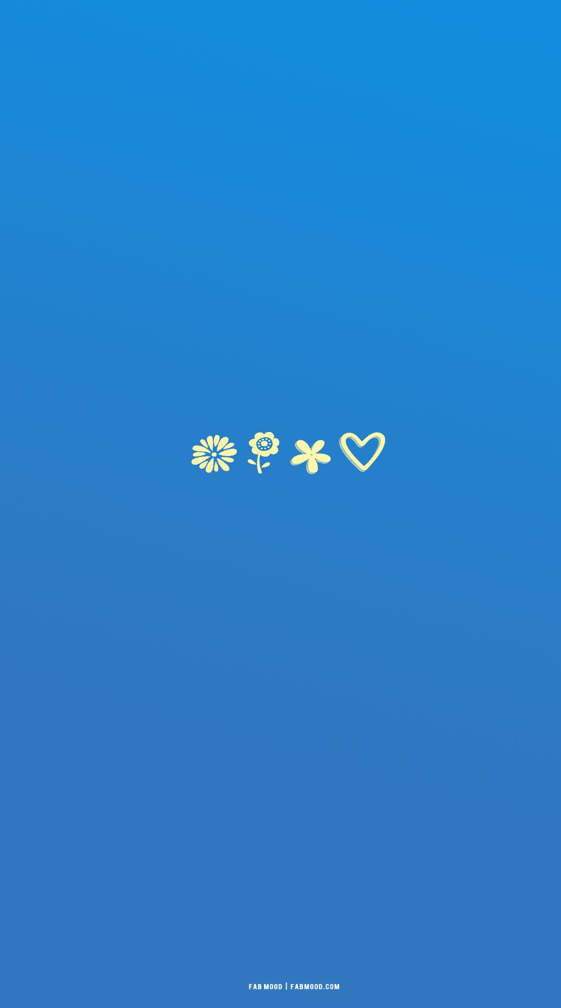 Azure Blue Wallpaper For Phone Pastel Yellow Flower Heart