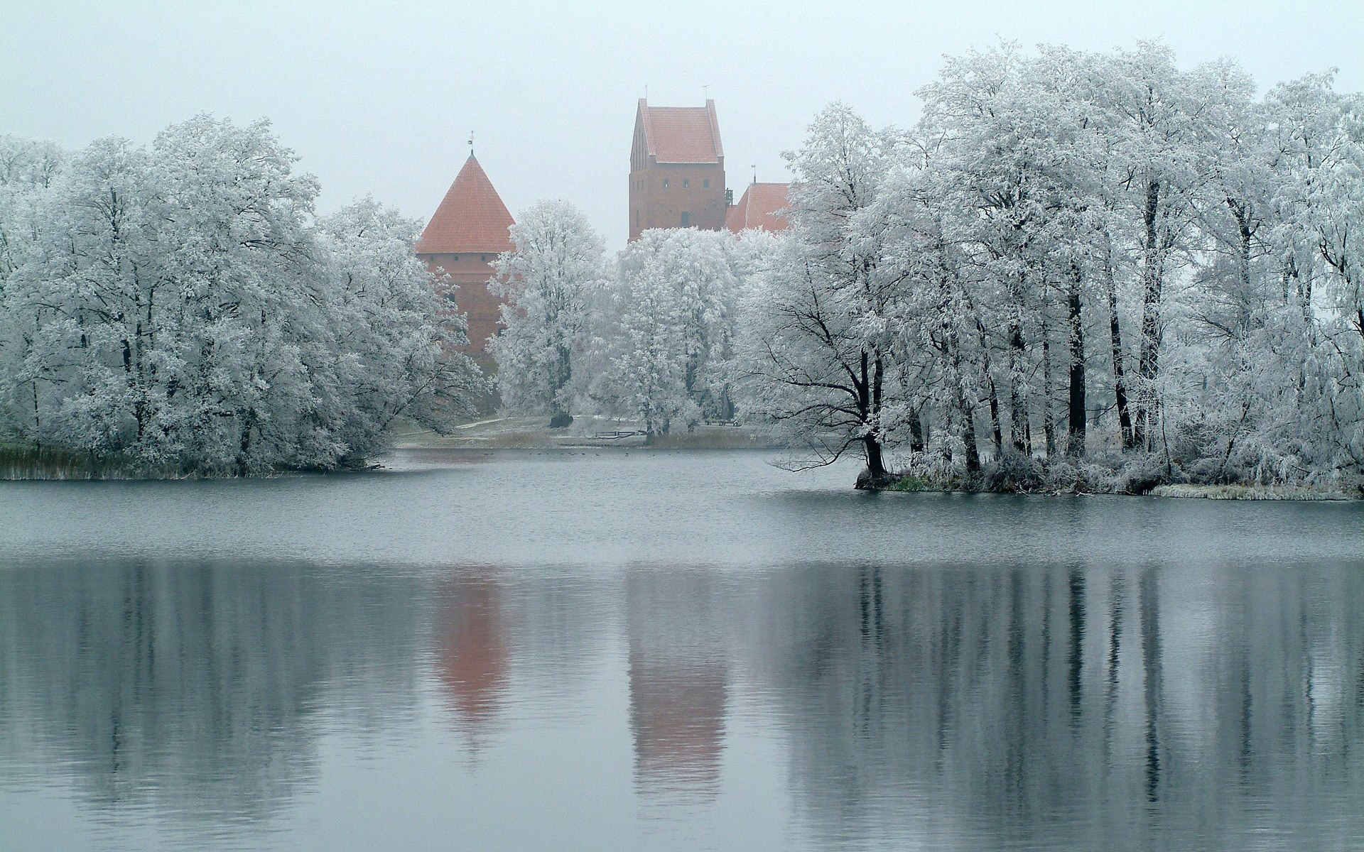 Wallpaper Trakai Island Castle Winter Frost Lake