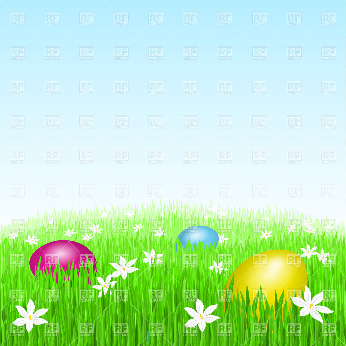 Easter Eggs On Green Grass Vector Image Of Background Textures