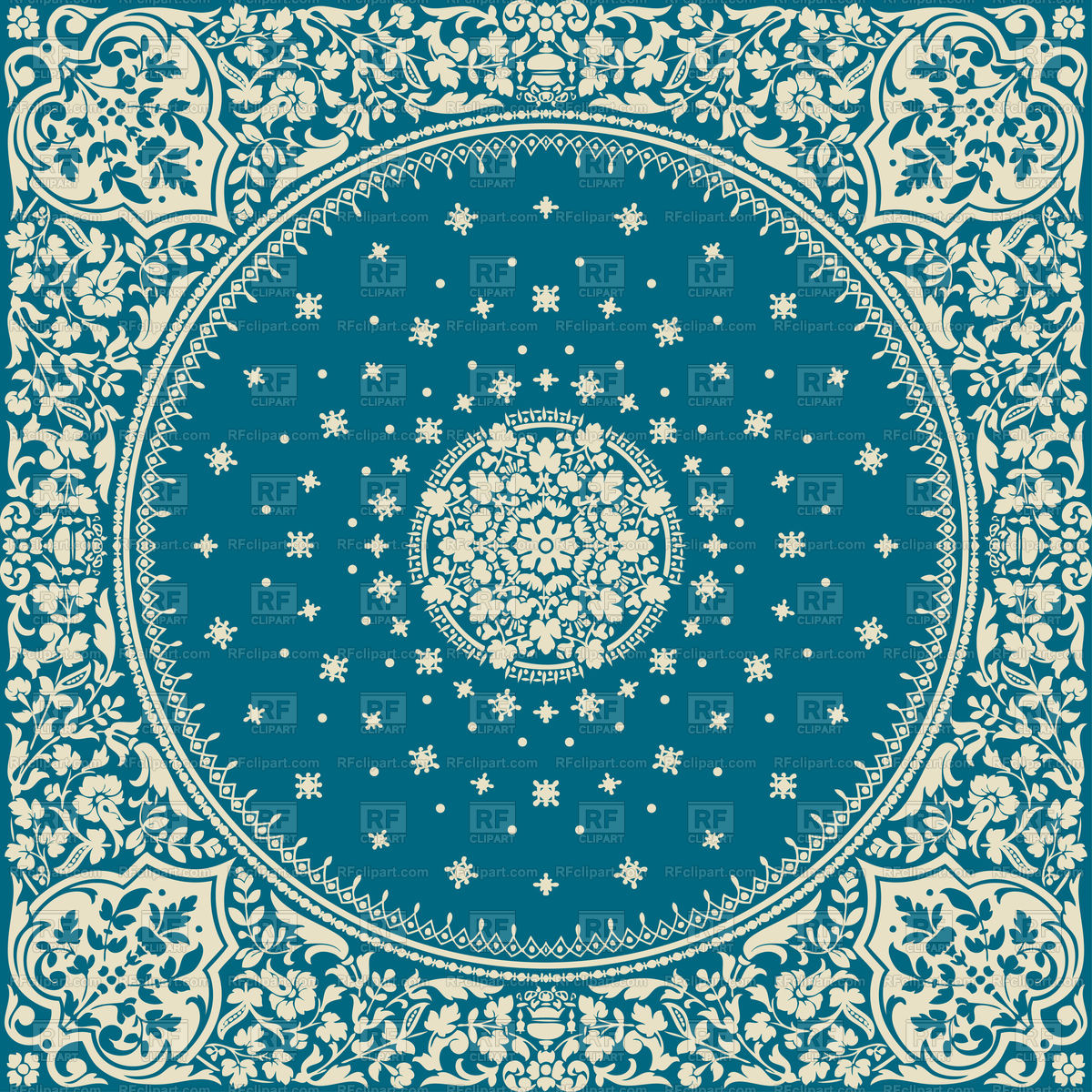 Eastern Pattern With Floral Paisley On Blue Background Vector