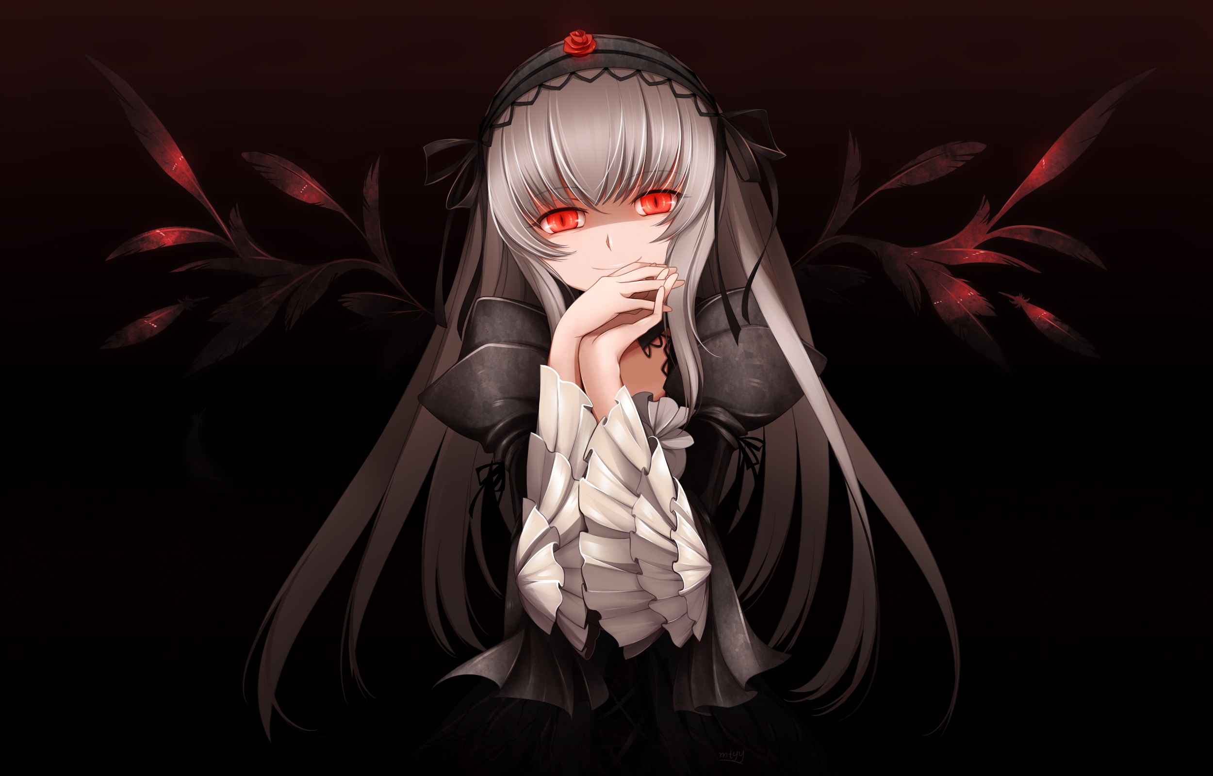 Download wallpaper 2500x1600 anime girl gothic eyes red hd