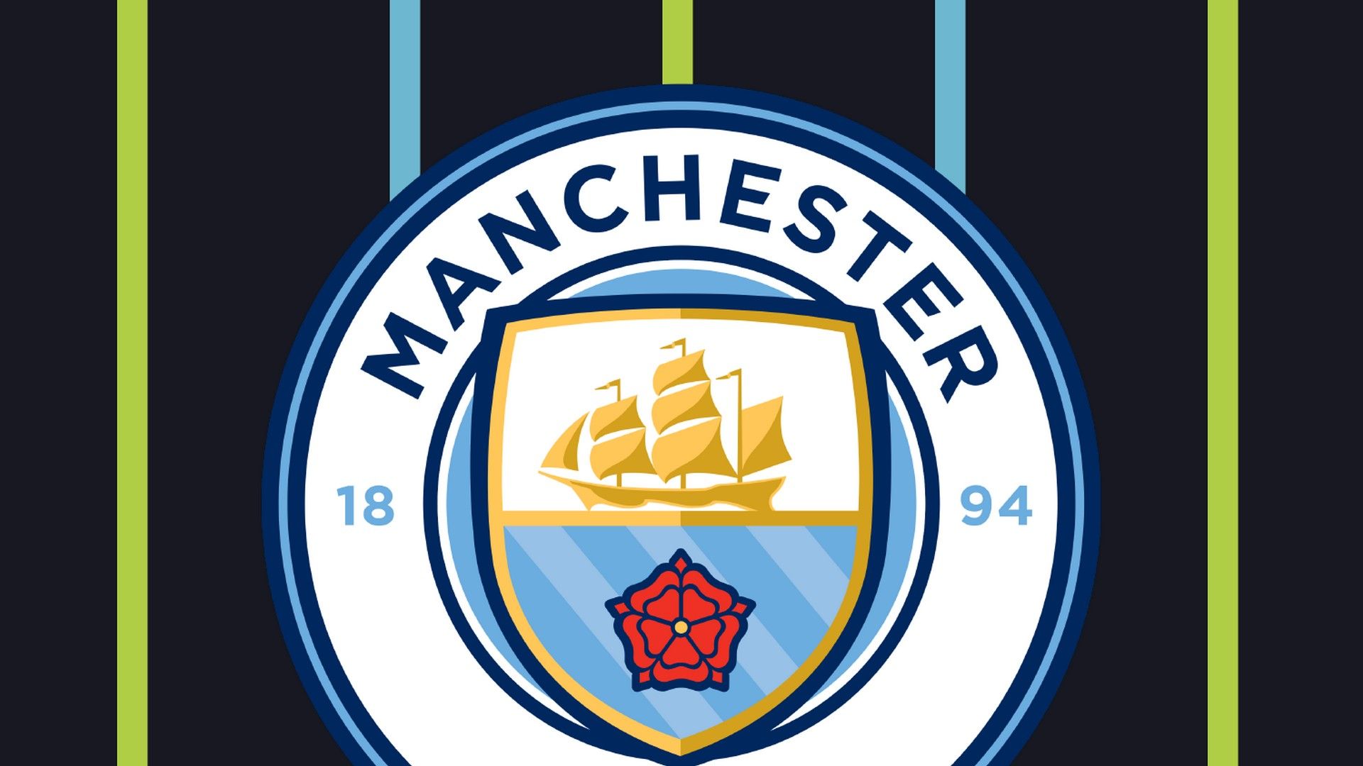Manchester City FC Logo on a Striped Background