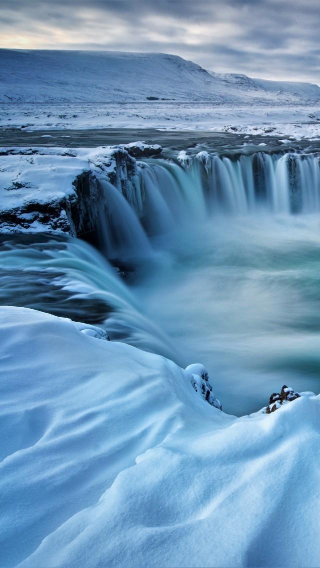 Wallpaper Godafoss Waterfall Winter Iceland 5k Nature