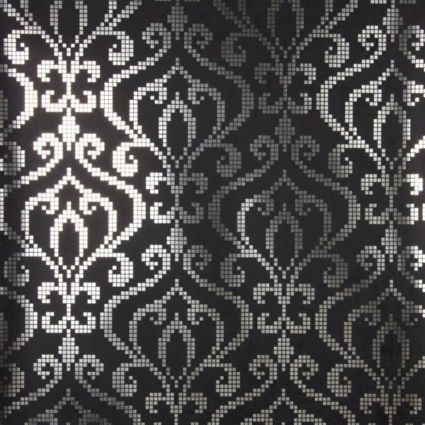 Charcoal Foil Mini Damask Wallpaper Swatch   Contemporary   Wallpaper