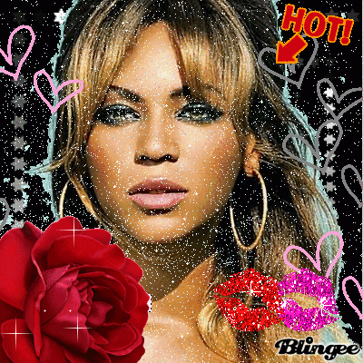 Beyonce In Black White Background Red Pink Kisses