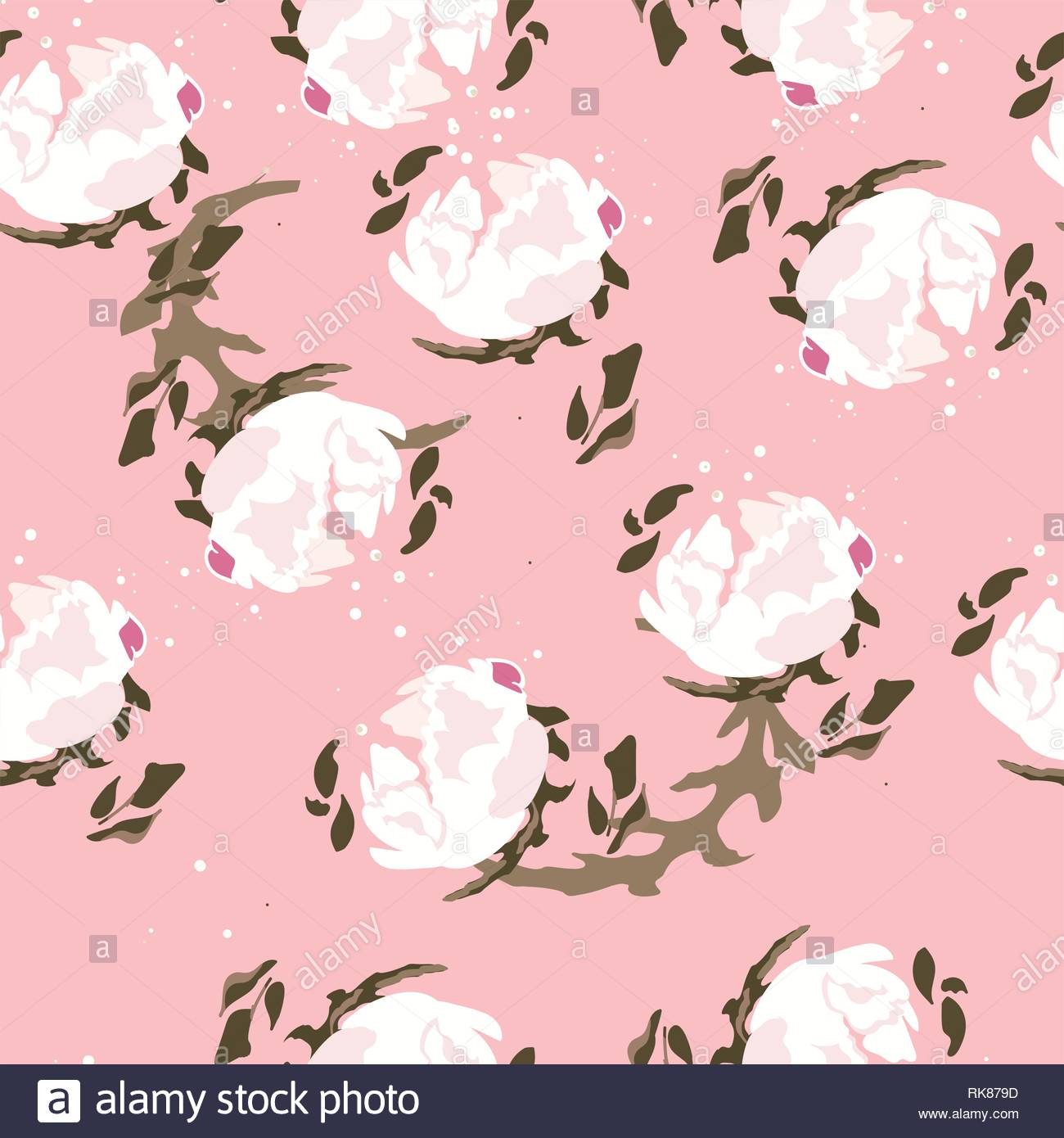 Vintage Seamless Pattern With Pink Peony Bloom Floral Repeat