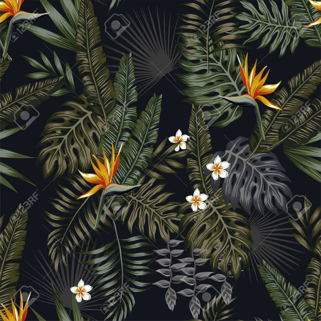 Tropical Leaves And Flowers In The Night Style For Men S Prints
