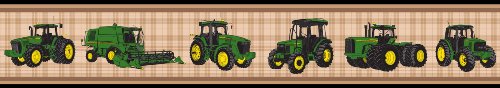 John Deere Traditional Tractor And Plaid Wallpaper Border