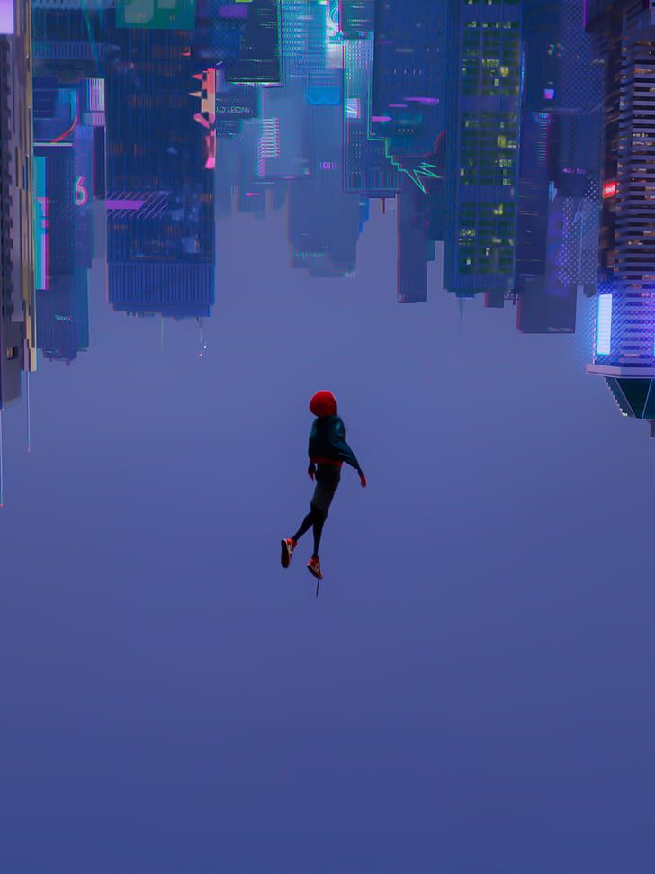 Spider Man Miles Morales Artwork Upside Down Cityscape HD