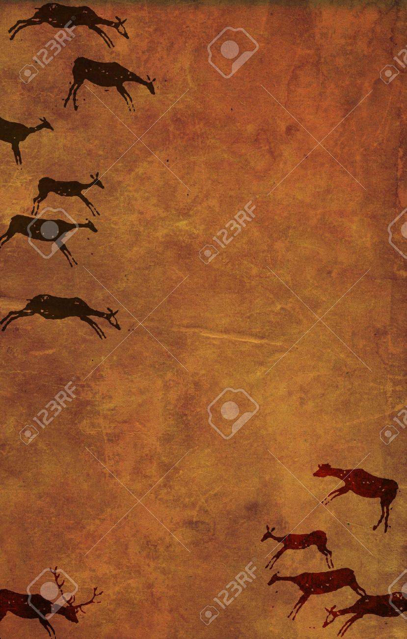 Background With Drawings Of The Primitive Person Stock Photo