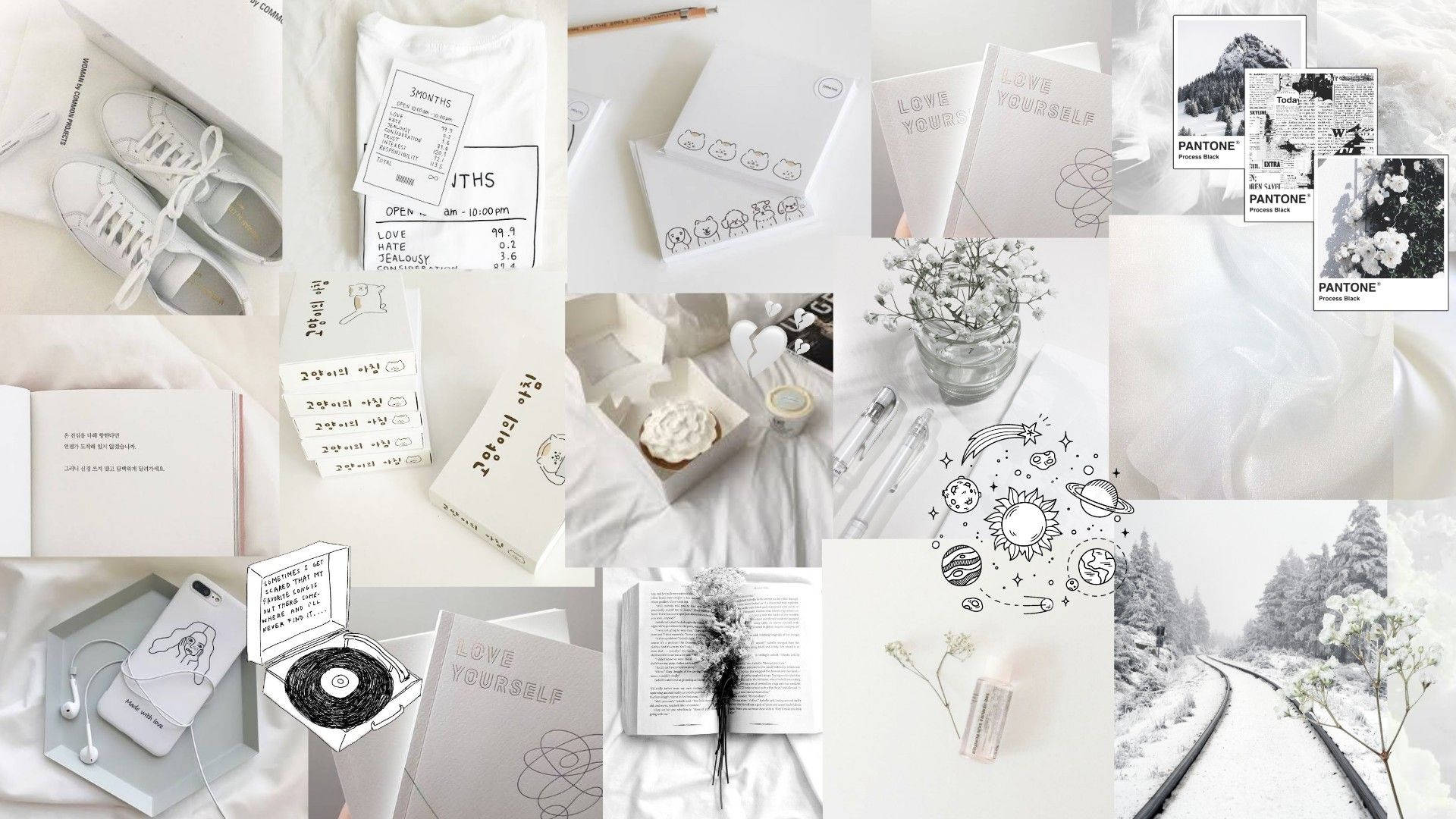 White Luxury Collage Doodles Aesthetic Wallpaper