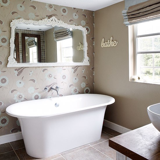 Wallpaper And Modern Roll Top Bath Bathroom Decorating Country