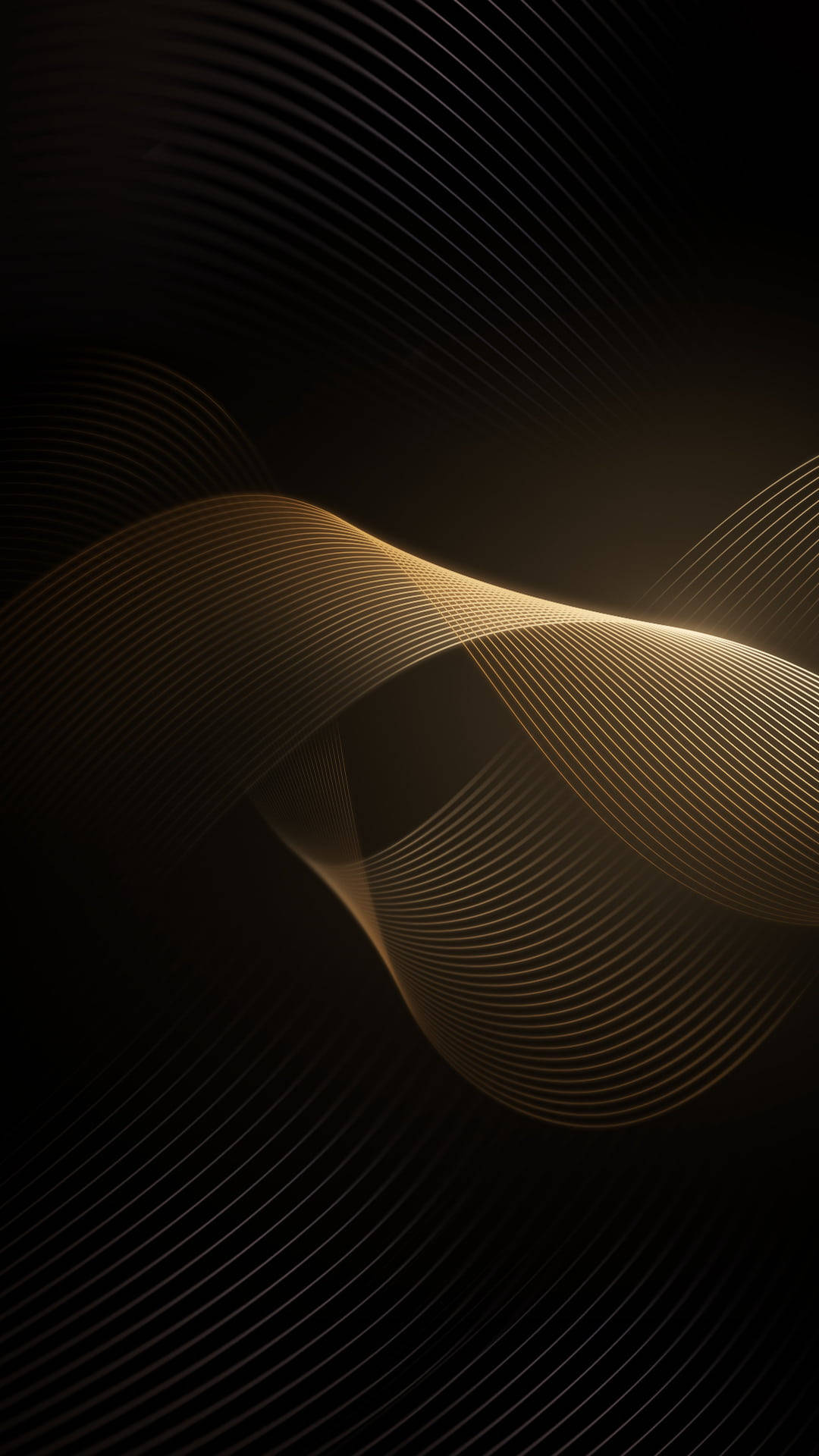 A luxurious black and gold phone wallpaper with elegant, flowing lines creating a sense of depth and movement