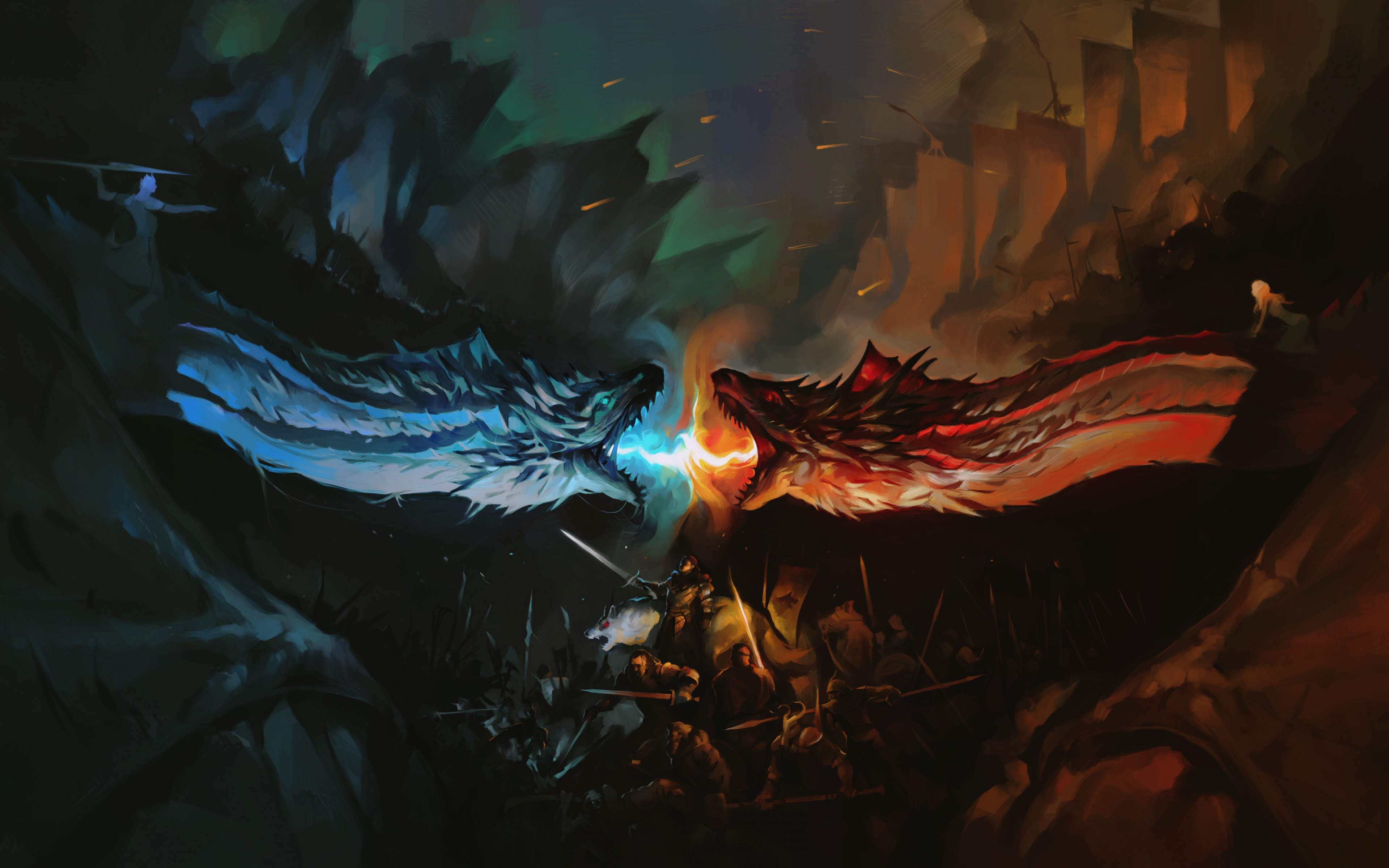 Download 3840x2400 game of thrones tv series dragons fight fan