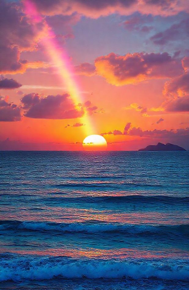 Sunset Ocean Rainbow Wallpaper
