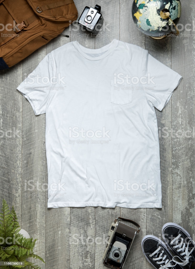 Free download Blank Canvas White Tshirt On Wood Background With Travel