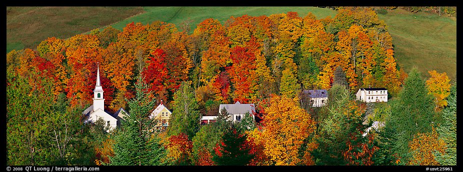 and houses amongst trees in fall foliage Vermont New England USA