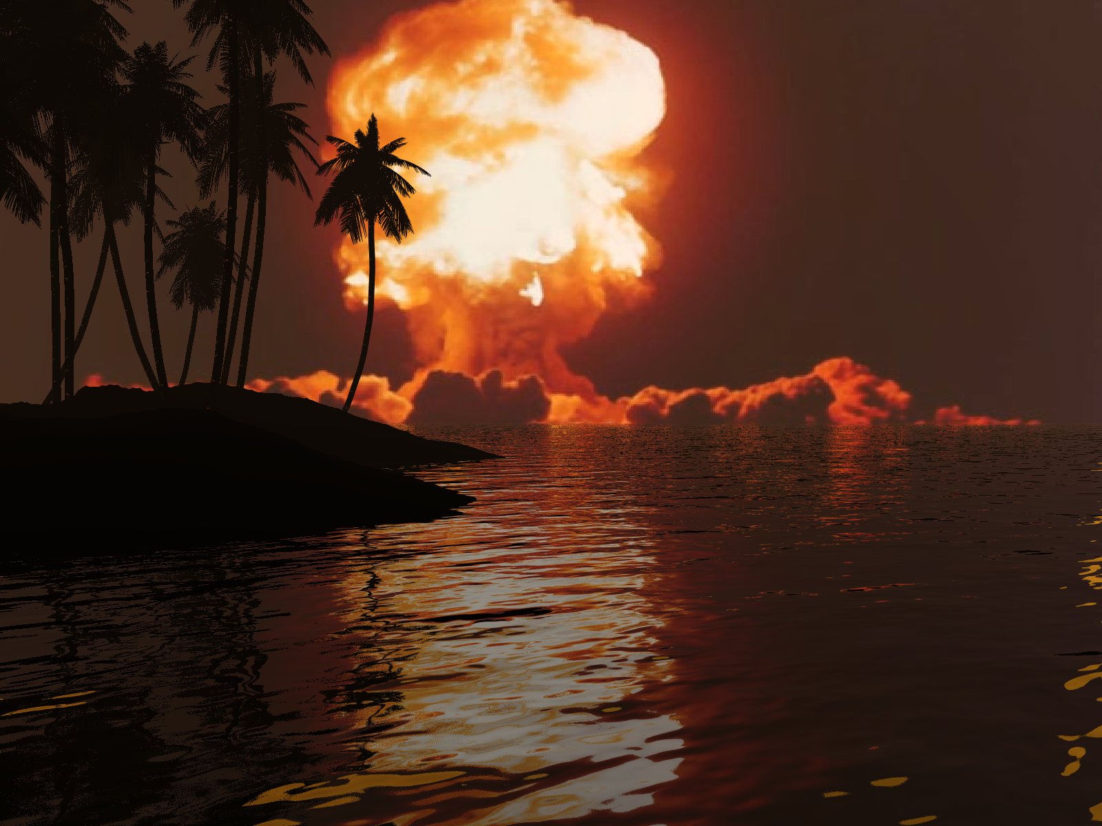 Nuclear Blast Bomb Explosion Land Shop Tree Water HD Wallpaper