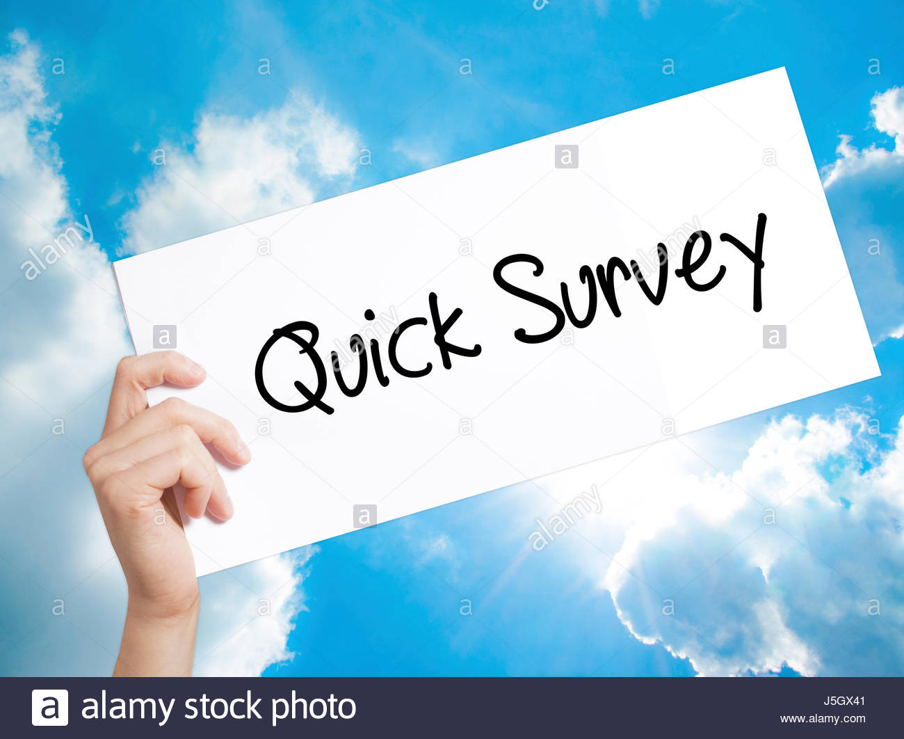 Quick Survey Sign On White Paper Man Hand Holding With Text