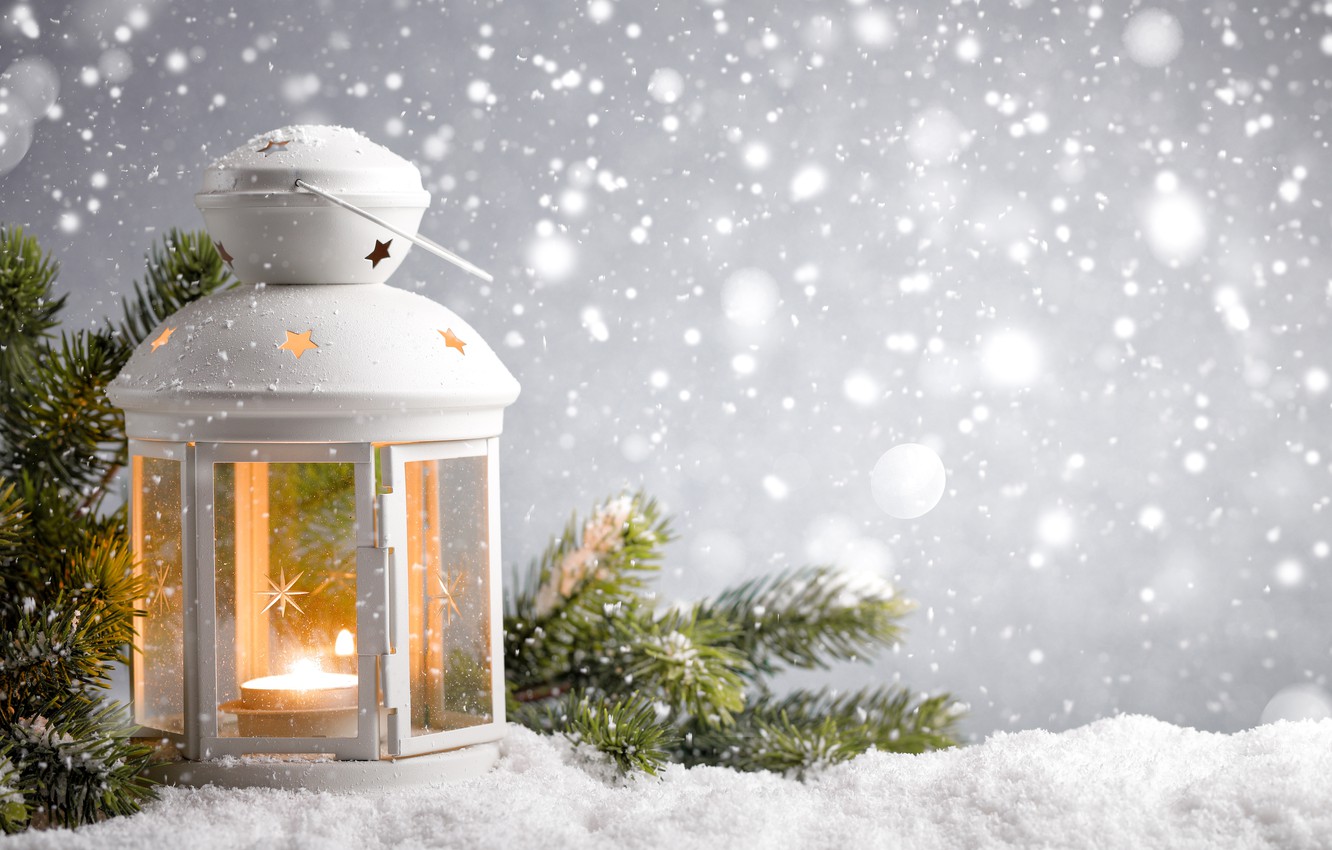 Wallpaper Nature Winter Candles Snow Branches Lantern Image