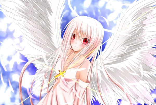 wingsangelscrossred eyespink hairlong hair angels wings cross