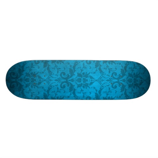 Vintage Aqua Blue Damask Wallpaper Custom Skateboard From