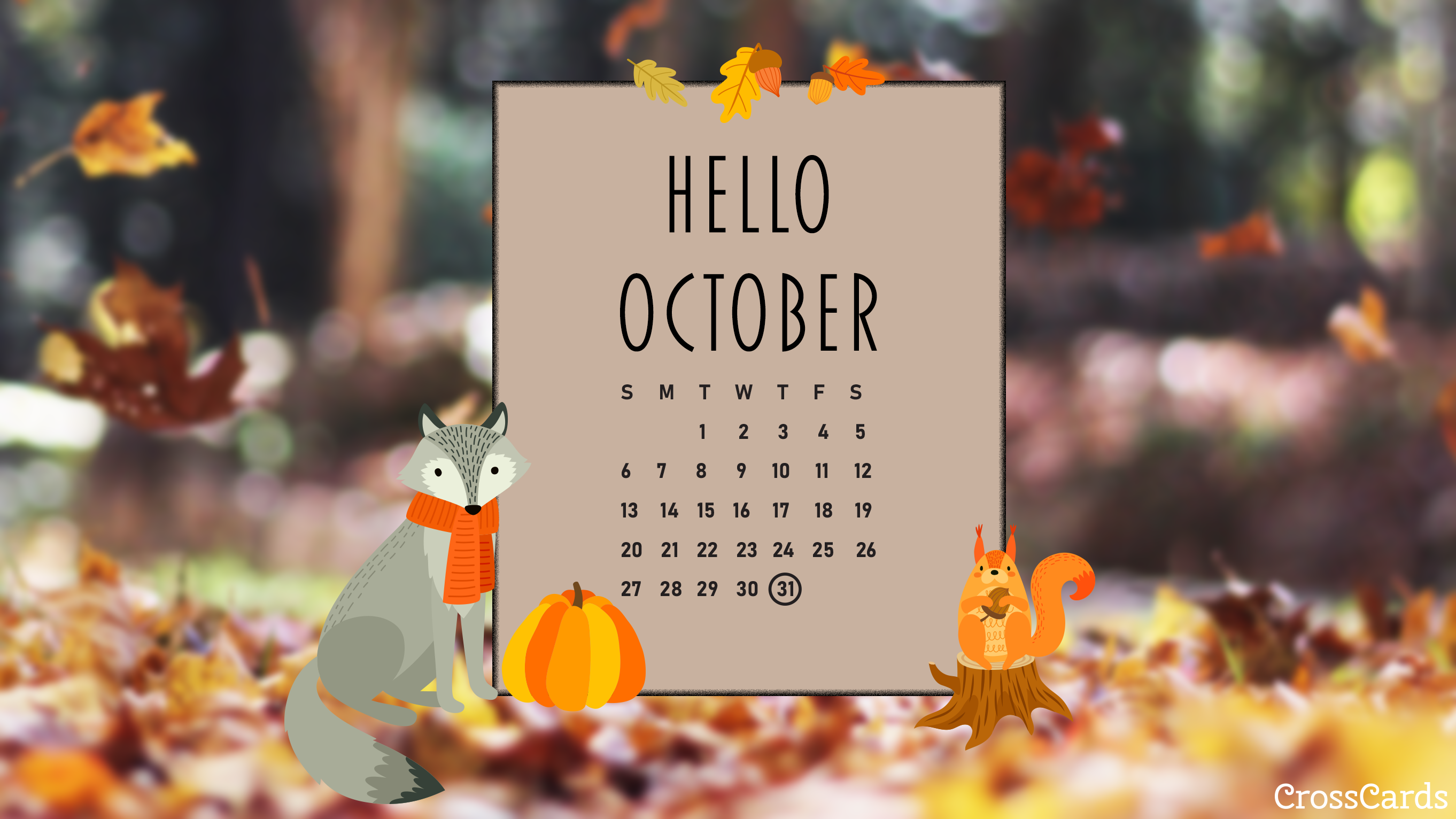 October Hello Desktop Calendar Wallpaper