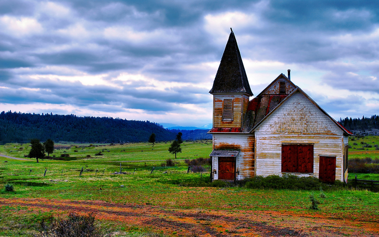 Country Church HDr Wallpaper Warm Serenity