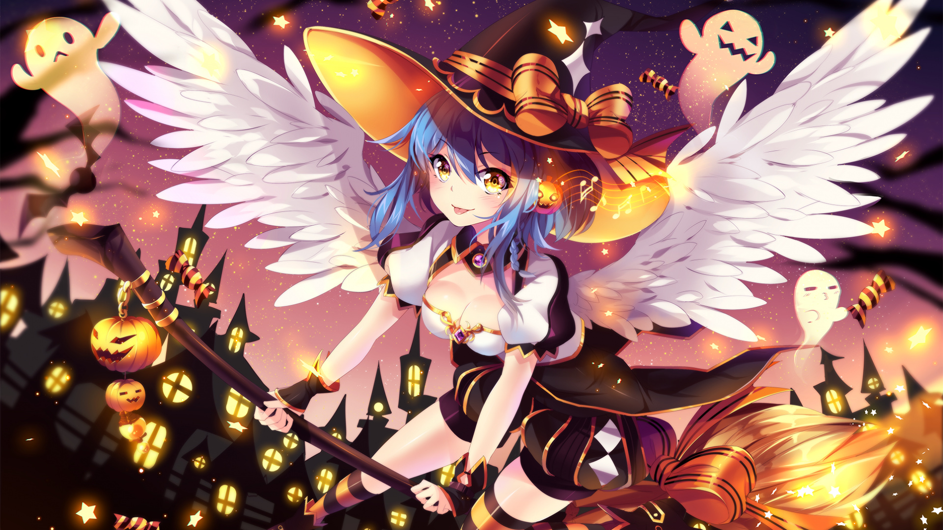 Anime Girl Halloween Witch Ghosts
