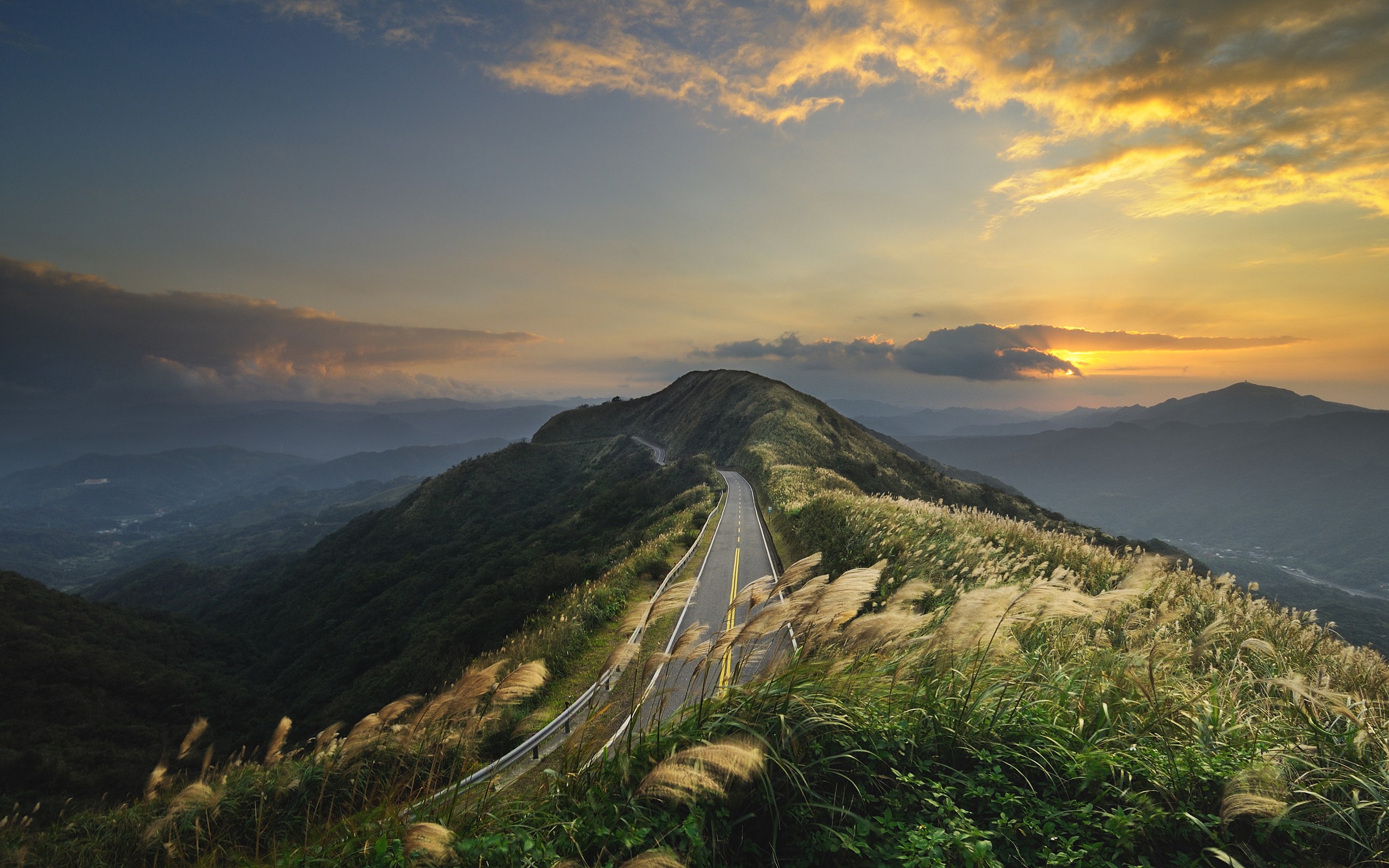 Breathtaking Nature Sunset Long Mountain Road HD Wallpaper