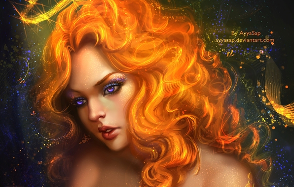 Wallpaper Mermaid Queen Ayyasap Art Girl Red Hair Crown
