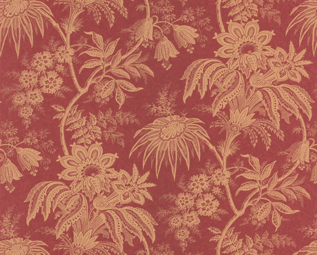 Brewster Red Jacobean Floral Wallpaper Contemporary By