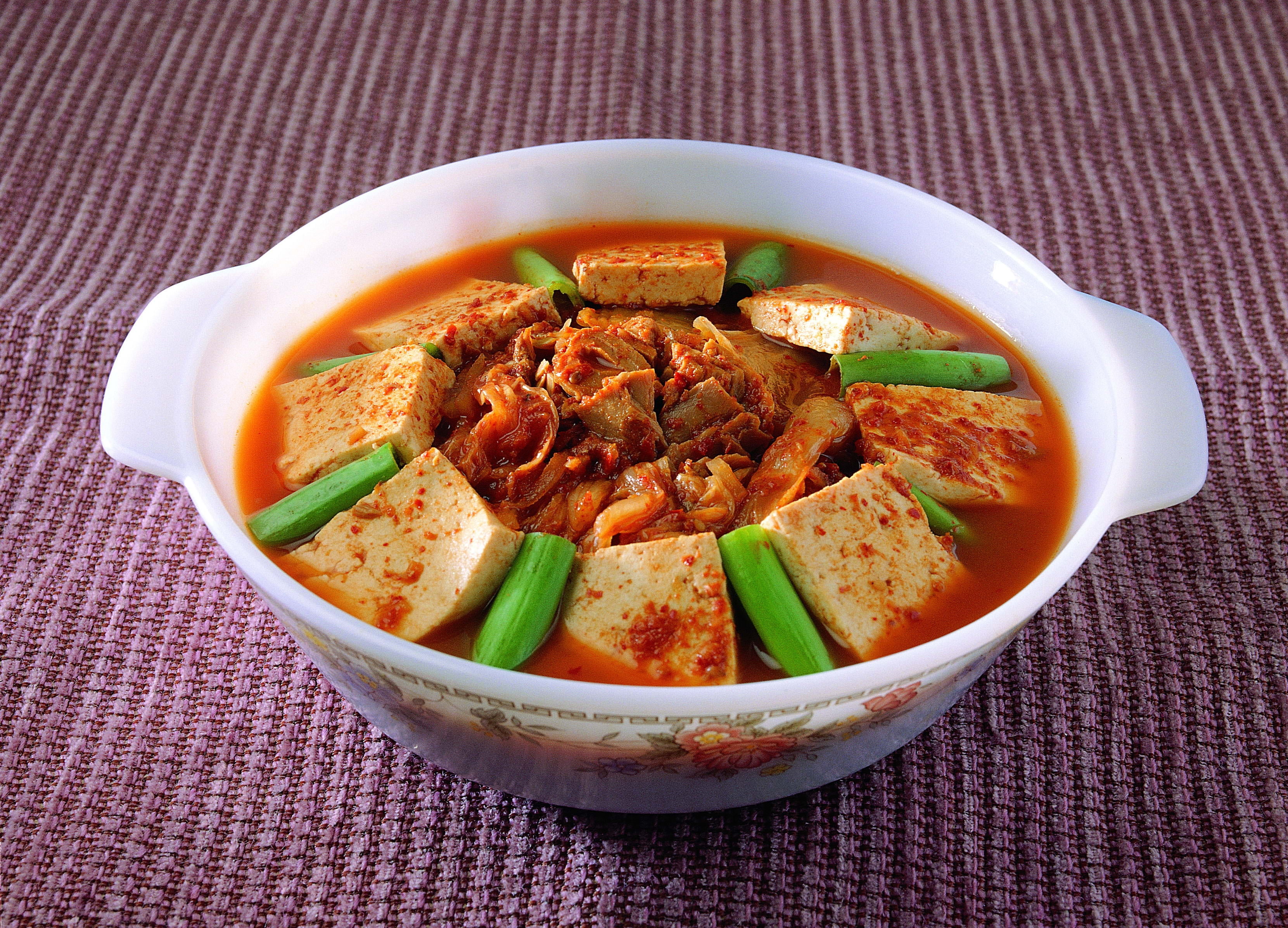 Photo Of Kimchi And Tofu Soup Dish In White Ceramic Bowl HD