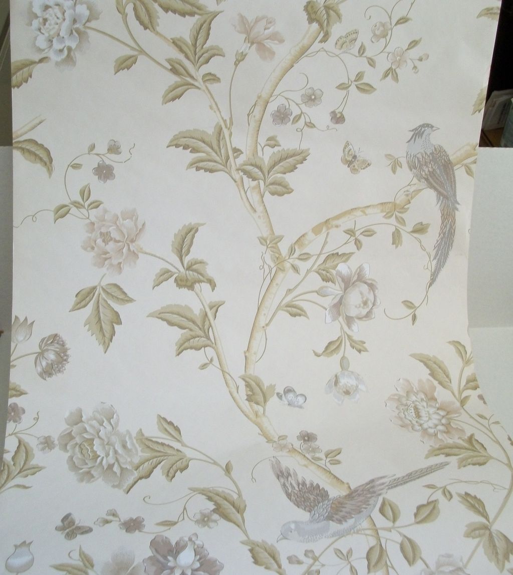 Laura Ashley Summer Palace Wallpaper Taupe Ivory Birds Flowers