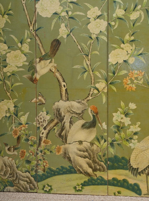 GRACIE Room sized Hand Painted Wallpaper Screen at 1stdibs