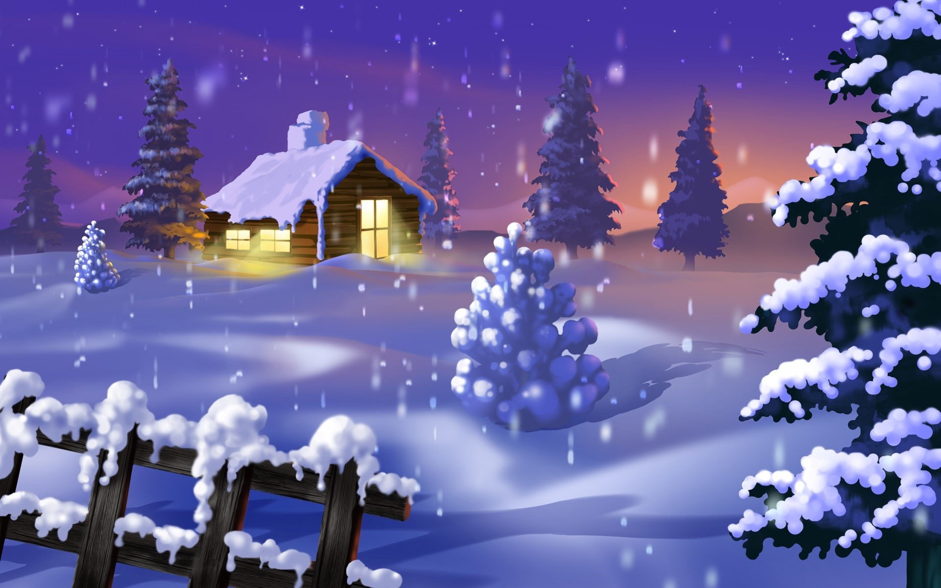 Snowy Christmas Scenes Wallpaper Image
