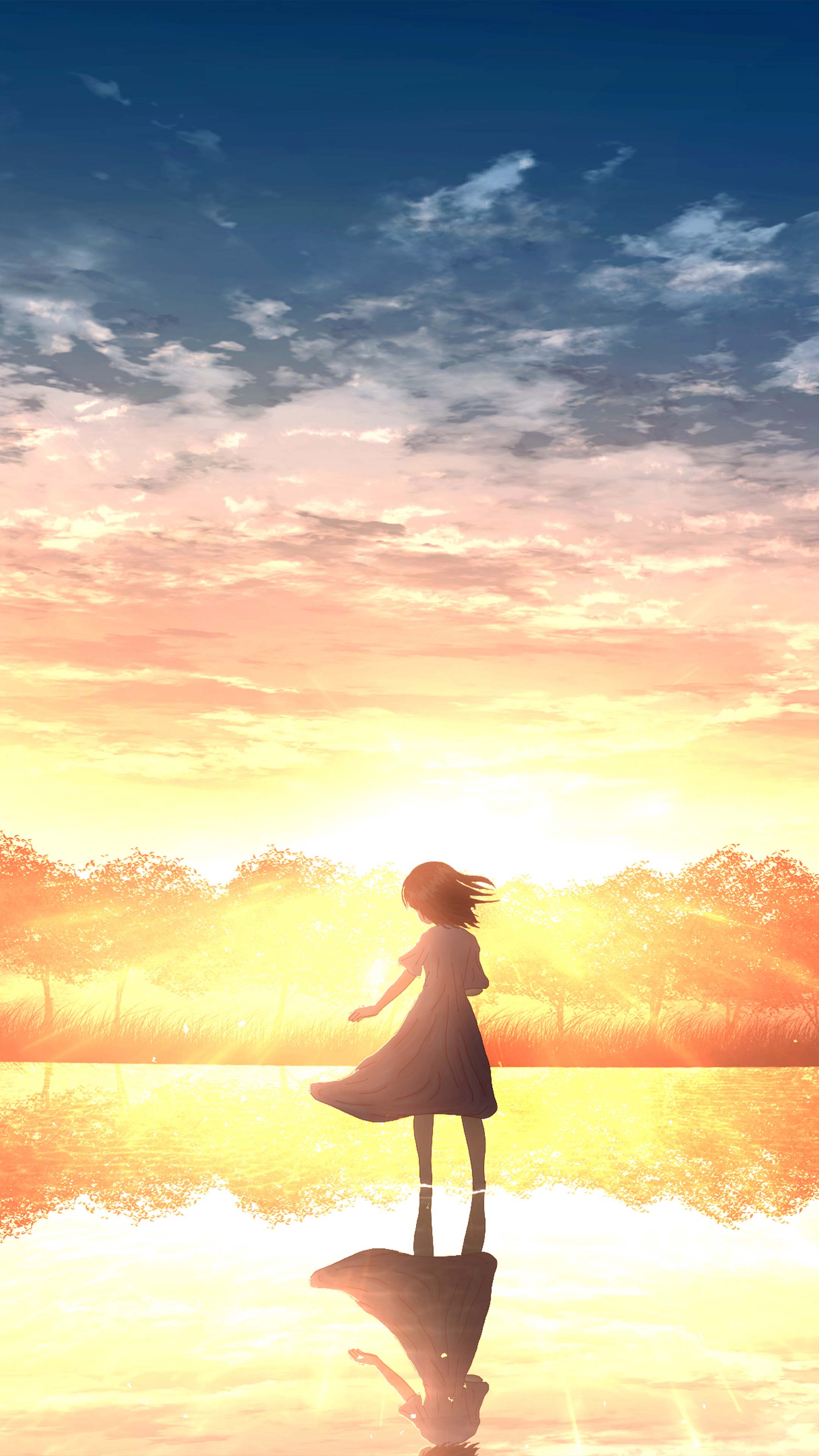Anime Girl Sunset 4K Mobile Wallpaper